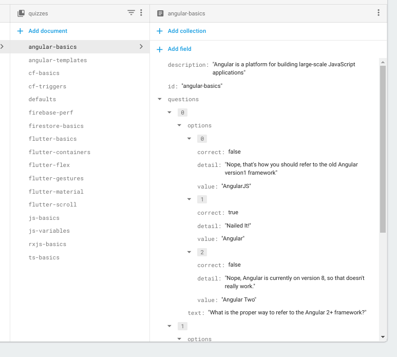 Quiz collection data model