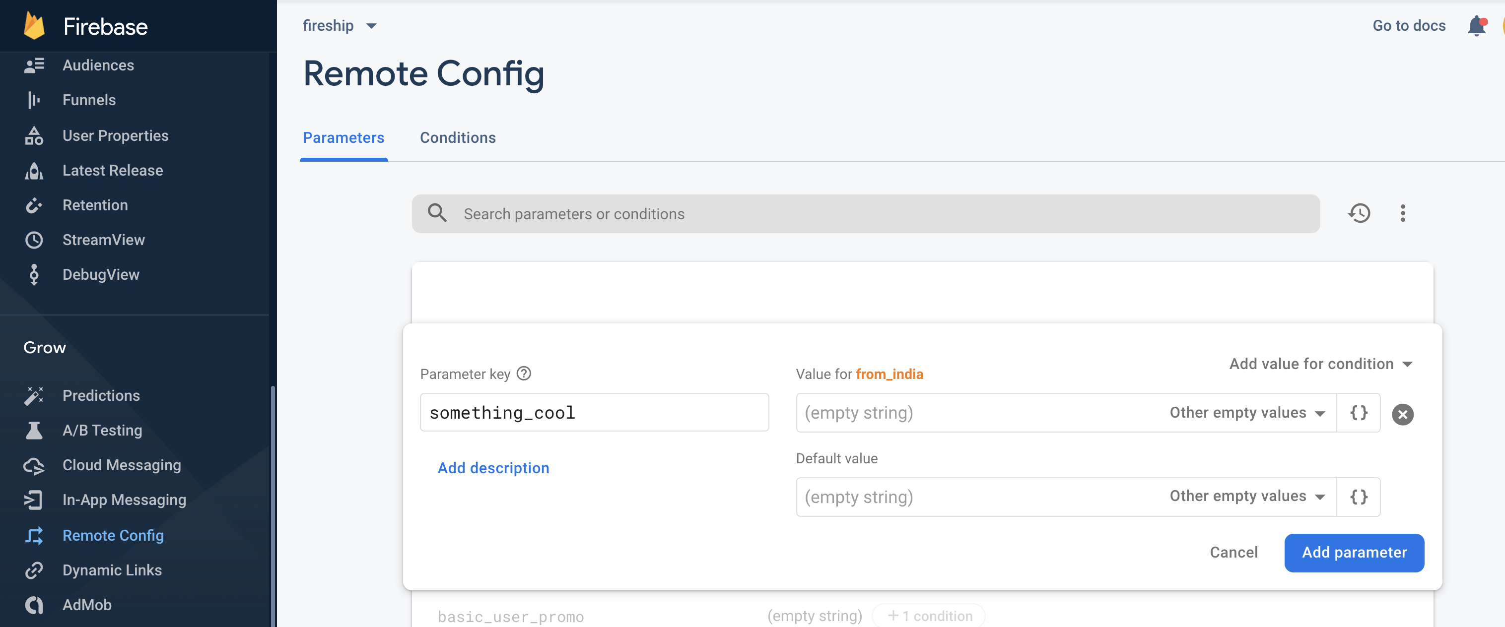 Example of a Firebase Remote Config Parameter