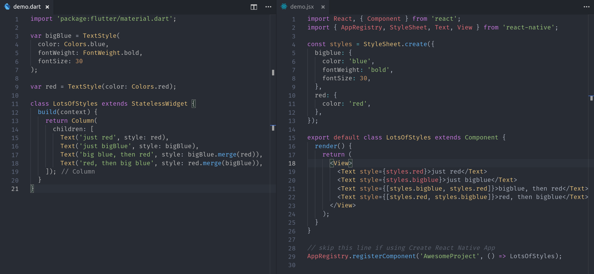 comparison of code footprint between react native and flutter