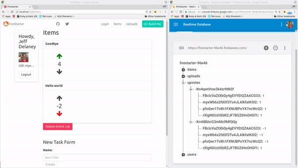 An example of the upvote feature UI with Firebase updating in realtime